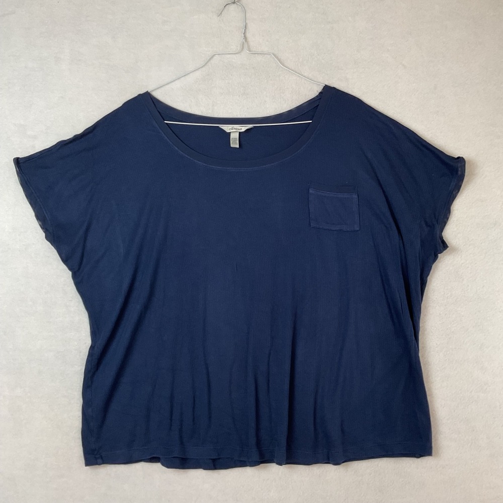 Soma Womens Navy Blue Ribbed Short Sleeve Pajama Top Mesh Trim XXL Relaxed Fit